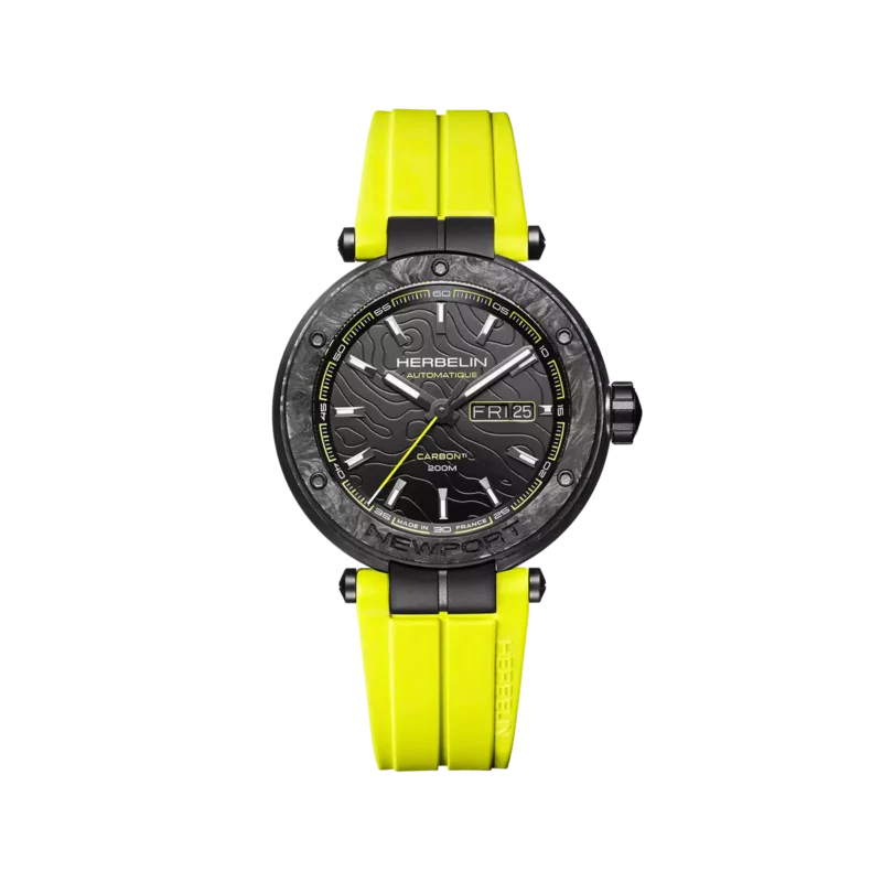 1788CTN14CY montre de plongee bracelet jaune newport automatique carbone titane herbelin